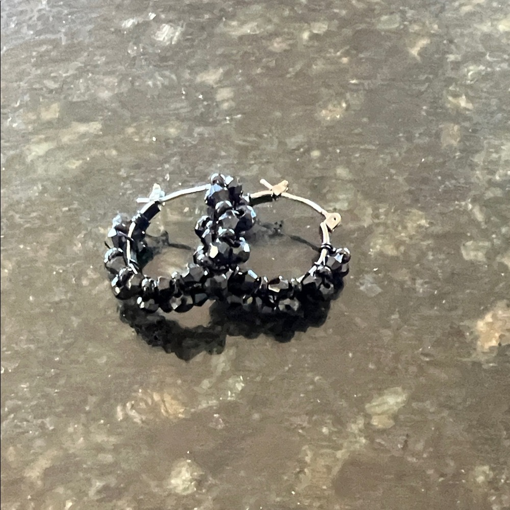 Elegant Black Beaded Hoop Earrings
